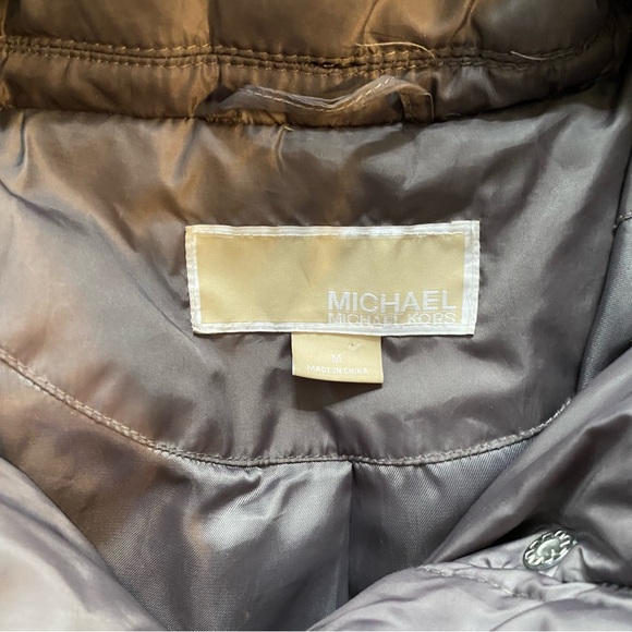 michael kors mid-length down-filled puffer parka jacket in brown-grey - Picture 5 of 7